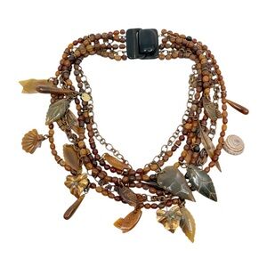 vintage Gerda Lynggaard for Monies horn Cooper shell multistrand necklace GM261